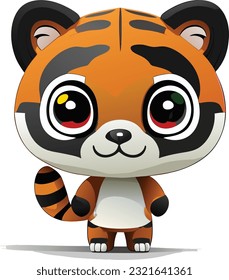 A 3D cute cartoon tiger would likely have large, round eyes that are expressive and filled with innocence. Its face would feature soft and rounded features, giving it an adorable appearance.