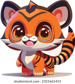 A 3D cute cartoon tiger would likely have large, round eyes that are expressive and filled with innocence. Its face would feature soft and rounded features, giving it an adorable appearance.