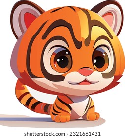 A 3D cute cartoon tiger would likely have large, round eyes that are expressive and filled with innocence. Its face would feature soft and rounded features, giving it an adorable appearance.