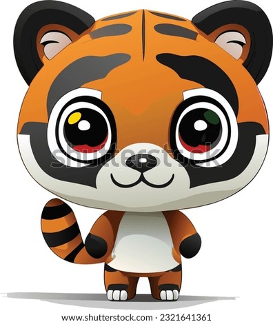 A 3D cute cartoon tiger would likely have large, round eyes that are expressive and filled with innocence. Its face would feature soft and rounded features, giving it an adorable appearance.