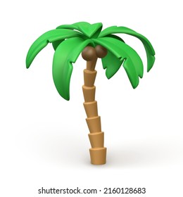 Dibujo 3D Cute de la palmera tropical. Árbol de jungla realista sobre fondo blanco. Objeto Summertime. Ilustración vectorial.