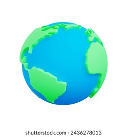 3D cute cartoony Earth isolated on white background. Earth day or Save the Planet concept. Caring for Nature. Vector Illustration of 3D render.