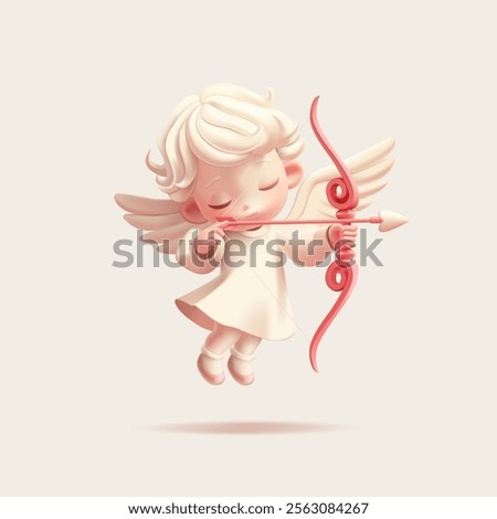 3D cute character of cupid, cupid shooting arrows from a bow at lovers. Flying cupid, symbol of god for lovers, weddings, love, anniversaries. Vector
