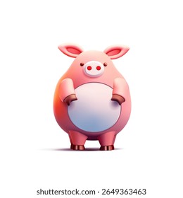 3D personagem bonito de um porco rosa de pé. Para conceitos de animais de fazenda, conceitos infantis, celebrações e impressões. Ilustração vetorial.