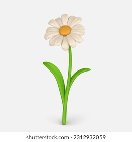 3D Cute colorful daisy flower. Chamomile in cartoon style. Vector illustration.