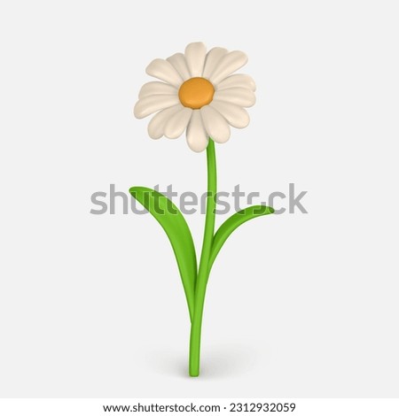 3D Cute colorful daisy flower. Chamomile in cartoon style. Vector illustration.