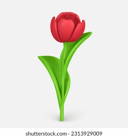 3D Cute bunter Frühlingsblume Tulpe im Cartoon-Stil für Bouquet oder Dekoration. Vektorgrafik.