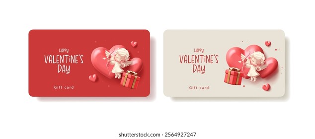 3D cute cupid character with bow and arrow, love. Valentine's Day gift cards. Discounts. sale. Gifts for lovers, congratulations. Vector illustration.