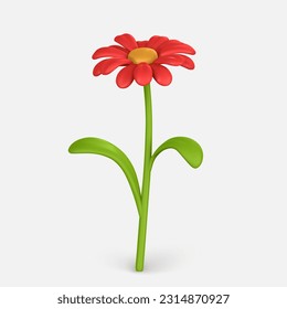 3D Cute Dahlia. Flower chamomile in cartoon style. Vector illustration.