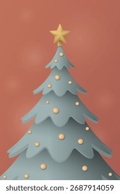 Árbol de Navidad decorado lindo 3D con ilustración gráfica de colores pastel de fondo de Vertical.