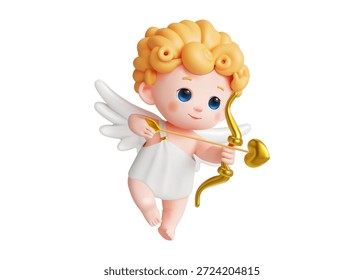 Personaje cupido volador lindo 3D con arco y flecha. Para el día de San Valentín, amor, saludos de boda conceptos