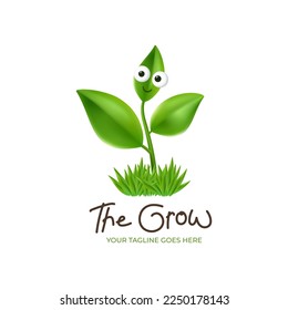 3d Cute Green Plant Character Logo Template. Plasticine Cartoon Style of Succulent Tree Vector illustration. Isolated Leaf Mascot.	