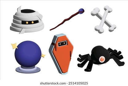 3D cute halloween characters and icons