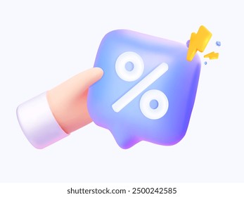 The 3D cute hand holds the speech bubble icon. It can be used for financial banks. Vector illustration