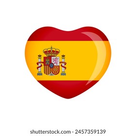 3D cute heart icon with Spanish flag and clipping mask. Travel logo concept. Welcome to Spain creative symbol. Greeting card design. Holiday background. Web button. Abstract sign. Creative decoration.