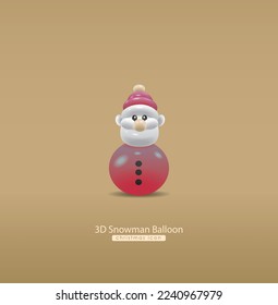 3D cute icon of christmas. Creative snowman ballon style. Vector illustration