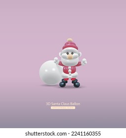 3D cute icon of christmas. Creative Santa Claus ballon style. Vector illustration