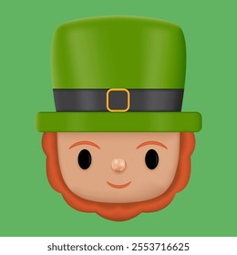 3D Cute leprechaun head with green hat