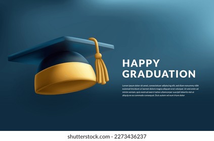 3d cute mortarboard for graduation cap graduate education with blue background element