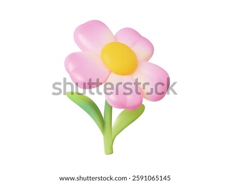 3D cute pink flower with a yellow center. Suitable for greeting card designs, spring compositions, floral projects, and festive decorations. 