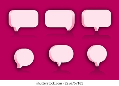 3D cute pink speech bubble icon set, isolated on red background