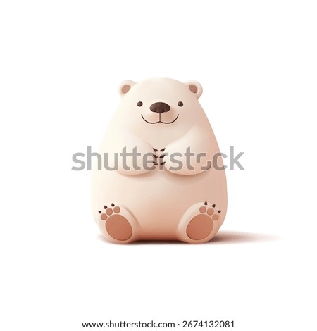 3D cute polar bear character sitting. Smiling white bear. Wildlife. Bear on white background. Vector illustration