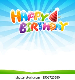 3D Cute rainbow colorful bubble with pattern calligraphy of happy birthday for an anniversary celebration and invitations greeting card on the white background vector illustration