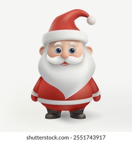 Un lindo personaje de Santa Claus en 3D con un traje y sombrero rojo, sonriendo cálidamente. Este diseño de estilo de dibujos animados captura la alegría navideña, con expresiones amigables y gestos festivos. No la IA.