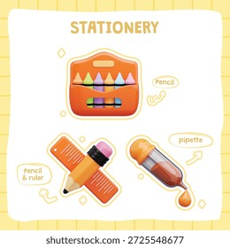 3D Cute School Stationery Set