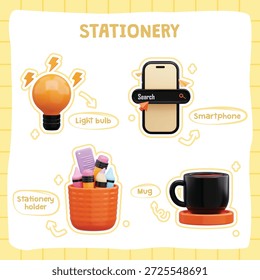 3D Cute School Stationery Set