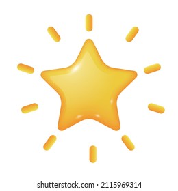 3d cute shiny yellow golden star for mark point score review for feedback achievement reputation