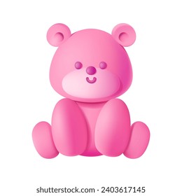 3d cute teddy bear toy, vector icon.