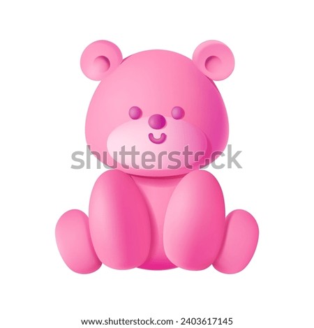 3d cute teddy bear toy, vector icon.