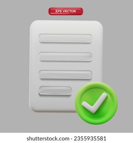 3D cute white document cartoon render style vector mesh
