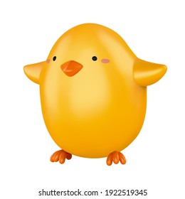 3d cute yellow baby chick character isolated on blue background.