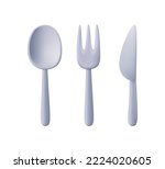 3D Cutlery icon. Spoon, forks, knife. Restaurant business concept, vector illustration 3D icons set. Restaurant or cafe sign, symbol