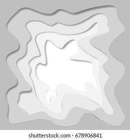 3D cutout, carving paper background. White, grey vector design layers.