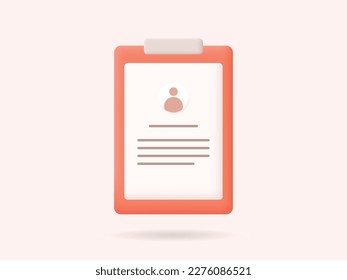 3d CV Resume icon, human resources, business, job interview, recruitment concept