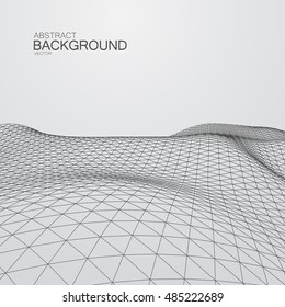 3D cyberspace grid. Vector illustration of distorted cyberspace grid. Technology background