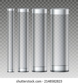 3D Cylinder Glass Tube With Metall Caps Set. EPS10 Vector