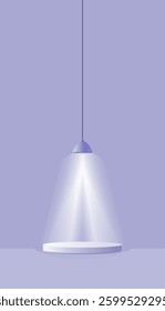  3d cylinder pedestal podium in abstract rooms with hanging neon lamps. 