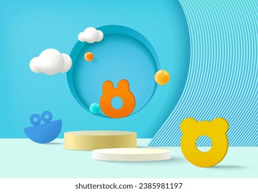 3D cylinder pedestal podium with circle scene background. Abstract minimal scene for mockup products, stage for showcase, promotion display. Vector geometric forms.