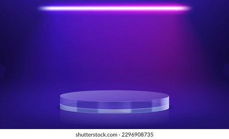 3D Cylinder Pedestal Podium In Neon Blue Room. EPS10 Vector