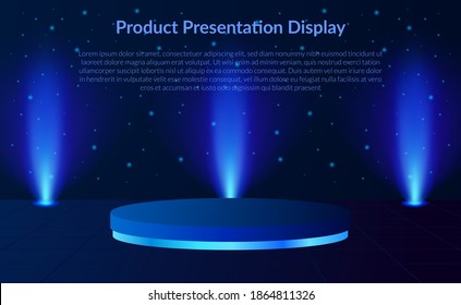 3d Cylinder Podium Stage Product Display With Background Neon Light Spot Lamp