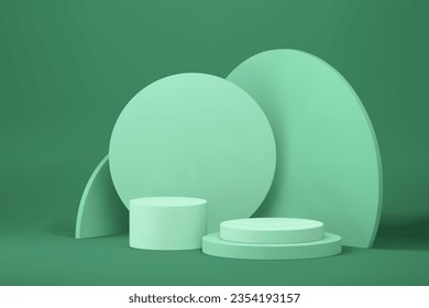 3d avance de cilindro podio luz verde peatón geométrico con vector de fondo de pared circular