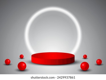 3D cylindrical pedestal podium with glowing circle background. Minimal scene for product stage exhibition, promotional display.