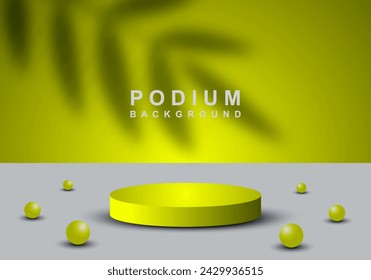 Podio cilíndrico 3D del pedestal con el fondo de la sombra de la hoja. Escena mínima para la exhibición de la etapa del producto, exhibición promocional.