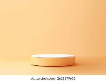 3d cylindrical platform in warm peach with a white circular top, perfect for product mockups, branding, and modern displays. Bright, clean, and minimalist design on a soft background