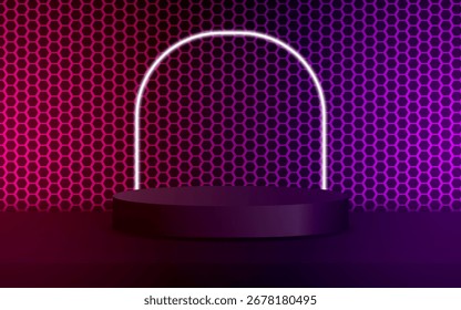 3D zylindrische Podiumskulisse mit Hintergrund. Minimalistisches Podest-Mockup. Abstrakte Produktpräsentation, Bühnenpräsentation. Geometrisches Plattformdesign mit Vektorgrafiken.