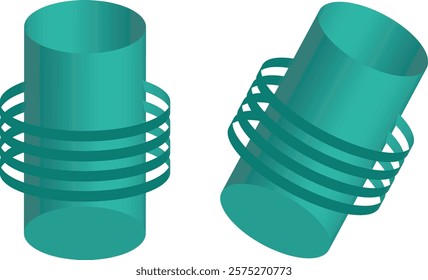 3D Cylindrical Shapes with Spiral Elements – Modern Geometric Design for Industrial and Abstract Concepts
